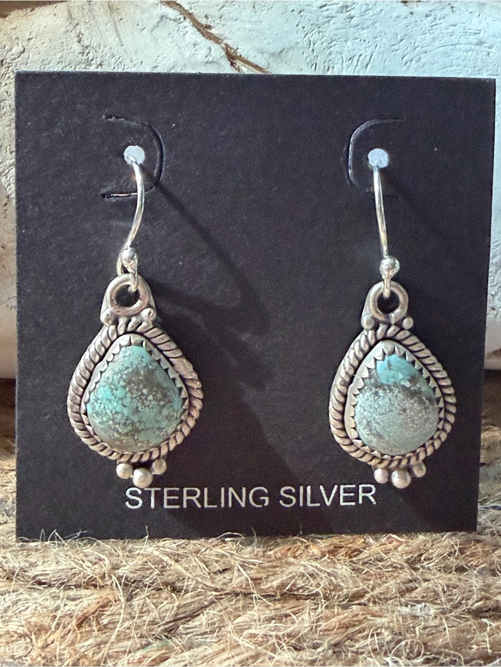 Sterling Sliver Number Eight Turquoise Teardrop Earrings -